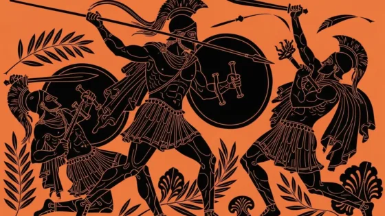 Diomedes, a hero of the Trojan War, in a dynamic battle – illustration inspired by ancient Greek art.