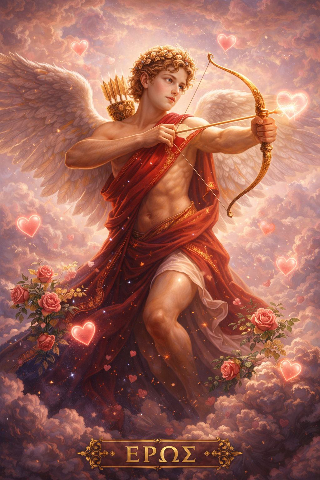 Ο Έρως, θεός της αγάπης στην ελληνική μυθολογία, απεικονισμένος ως φτερωτή θεϊκή μορφή με τόξο