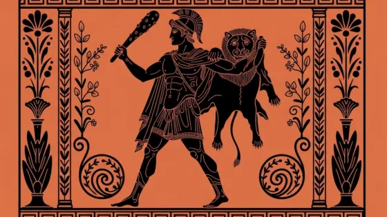 Hercules in one of his Twelve Athlons – illustration inspired by ancient Greek art.