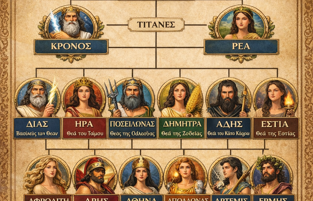 οικογενειακό δέντρο των Ελλήνων Θεών