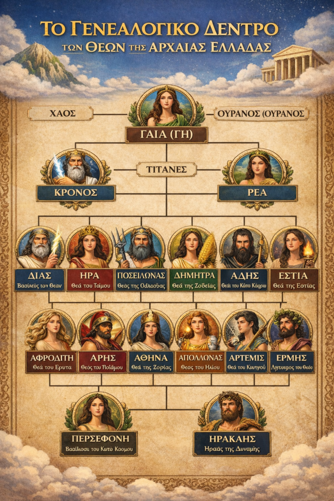 οικογενειακό δέντρο των Ελλήνων Θεών
