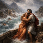 Ο Δευκαλίων και η Πύρρα σε κιβωτό κατά τον κατακλυσμό της αρχαίας ελληνικής μυθολογίας