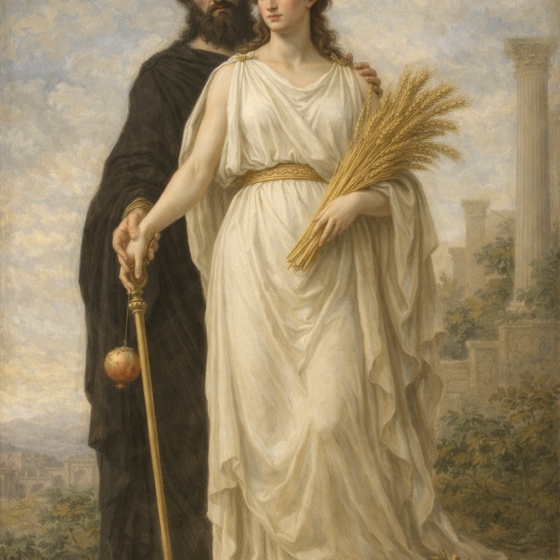 Η Περσεφόνη κρατά σύμβολα αναγέννησης, αντιπροσωπεύοντας τον κύκλο ζωής και θανάτου στην αρχαία ελληνική μυθολογία.