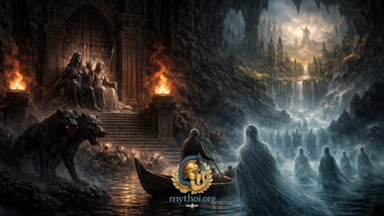 Επική απεικόνιση της μεταθανάτιας ζωής στην Αρχαία Ελλάδα με τον Άδη, τον Χάροντα, τις ψυχές των νεκρών και τα Ηλύσια Πεδία