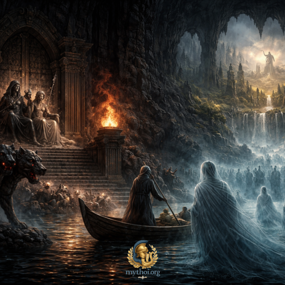 Επική απεικόνιση της μεταθανάτιας ζωής στην Αρχαία Ελλάδα με τον Άδη, τον Χάροντα, τις ψυχές των νεκρών και τα Ηλύσια Πεδία