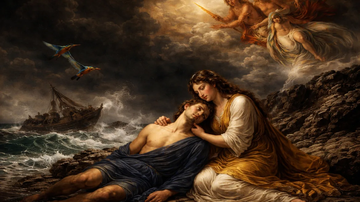 Mythology Stories The love story of Alkyone and the Garden in storm and divine intervention