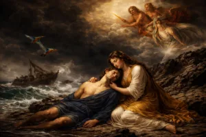 Mythology Stories The love story of Alkyone and the Garden in storm and divine intervention