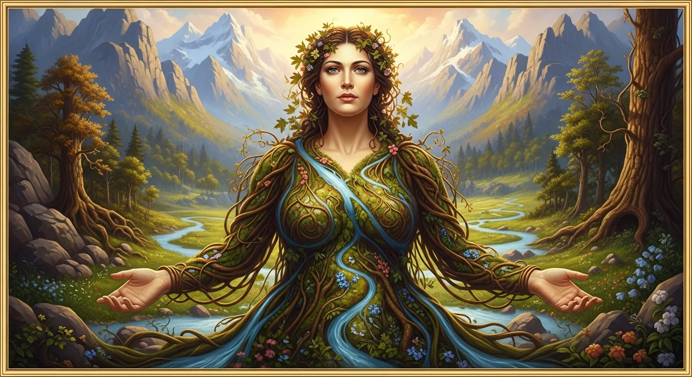 Γαία η αρχέγονη θεά της γης στην ελληνική μυθολογία, ζωγραφική απεικόνιση της μητέρας των θεών