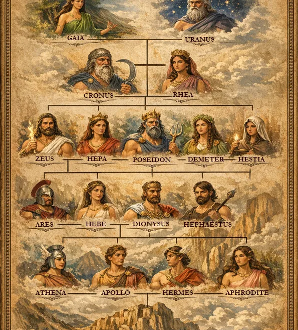 Κατέβασε δωρεάν PDF με το γενεαλογικό δέντρο των Ολύμπιων θεών. Δες όλες τις σχέσεις της ελληνικής μυθολογίας σε ένα εύχρηστο διαδραστικό διάγραμμα.