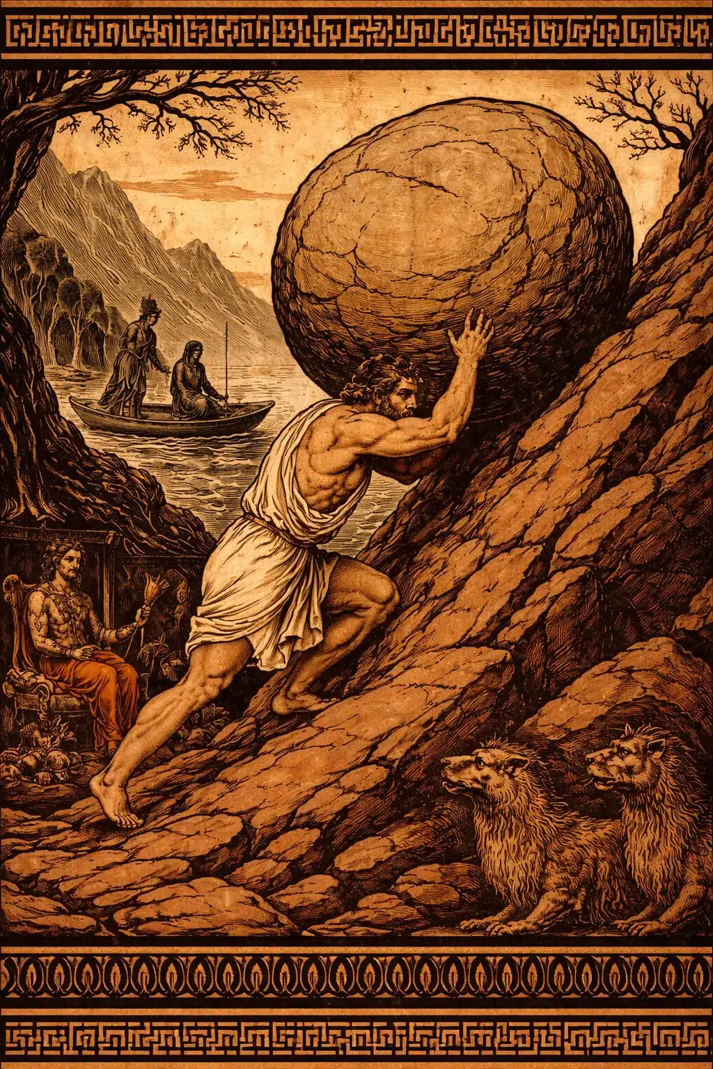 Ο μύθος του Σίσυφου Ο Σίσυφος σπρώχνει τον τεράστιο βράχο στην ανηφόρα του Άδη