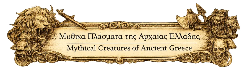 Μυθικά πλάσματα της Αρχαίας Ελλάδας – καλλιτεχνικό διακοσμητικό banner με ελληνική μυθολογία και μυθικά τέρατα