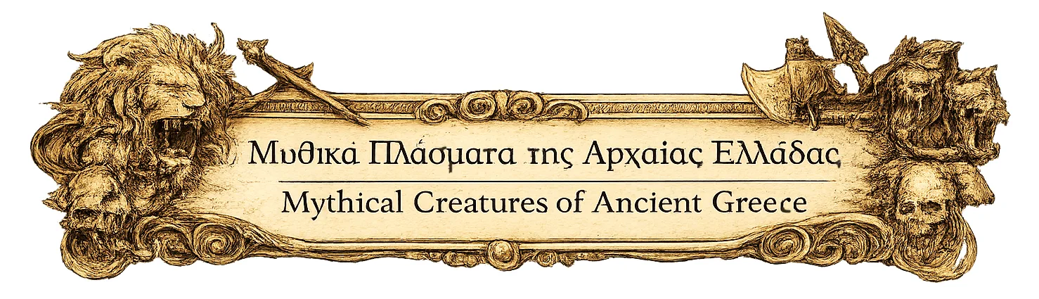 Μυθικά πλάσματα της Αρχαίας Ελλάδας – καλλιτεχνικό διακοσμητικό banner με ελληνική μυθολογία και μυθικά τέρατα