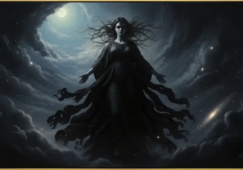 Nyx the primordial goddess of the night in Greek mythology with dark mysterious atmosphere