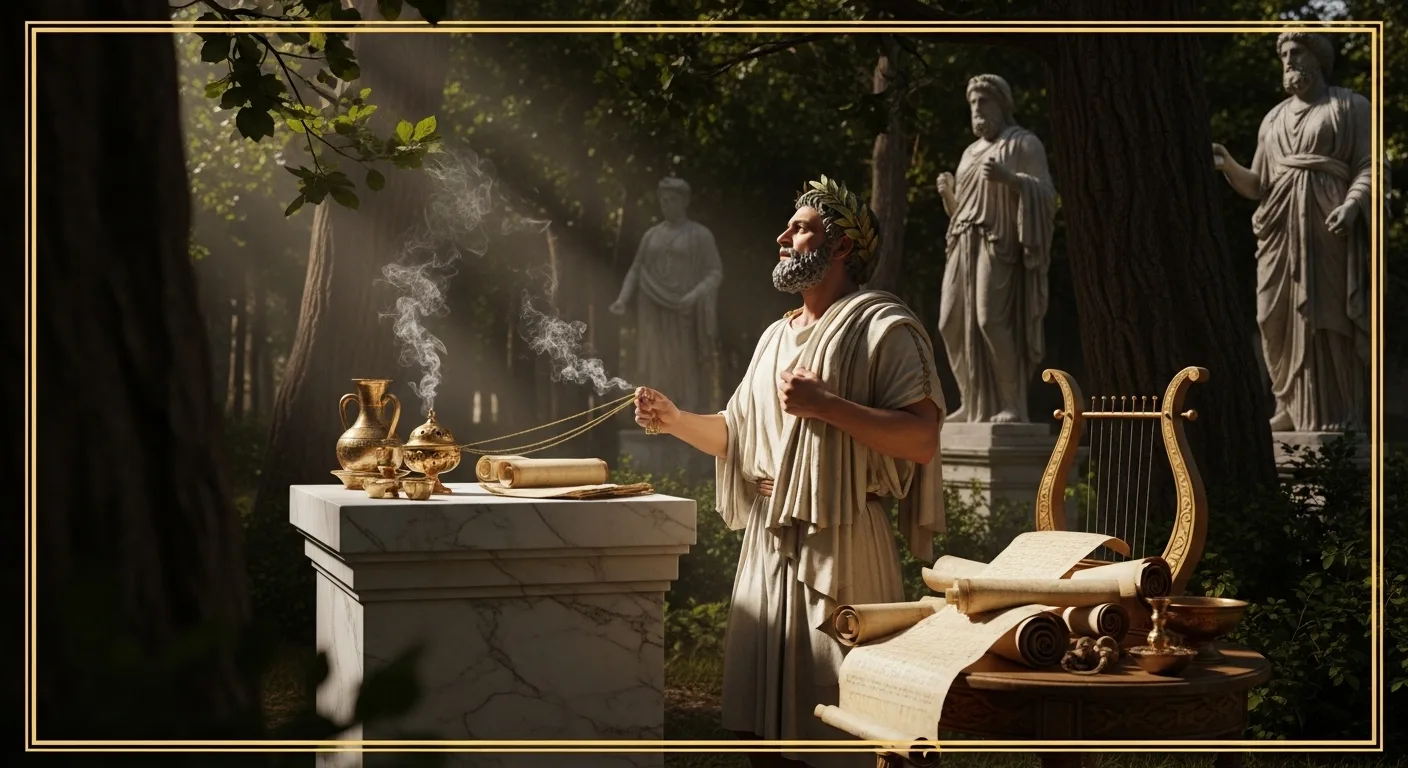 Reciting Orphic Hymns in a shrine in ancient Greece