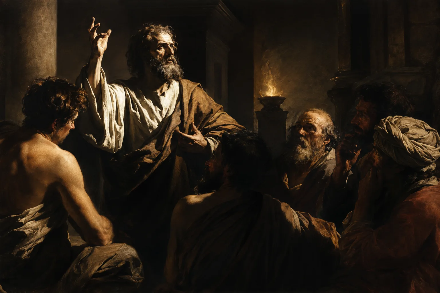 THE Apollonius of Tyana He teaches his students in a scene inspired by antiquity